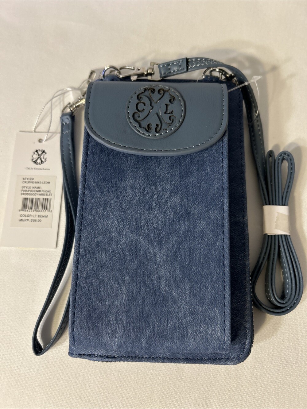 CXL by Christian Lacroix Denim Phone Crossbody Wallet Wristlet Blue Phia PU